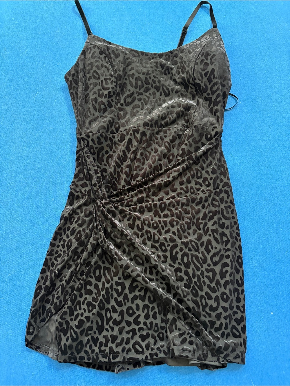 GBG Los Angeles Black Leopard-Print Slip Dress with Side Ruching